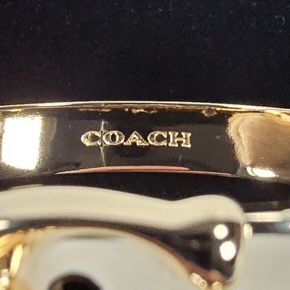 NWT COACH Buckle Bangle Bracelet SIGNATURE C Gold Plated & Chalk Enamel Hinged - Picture 12 of 13